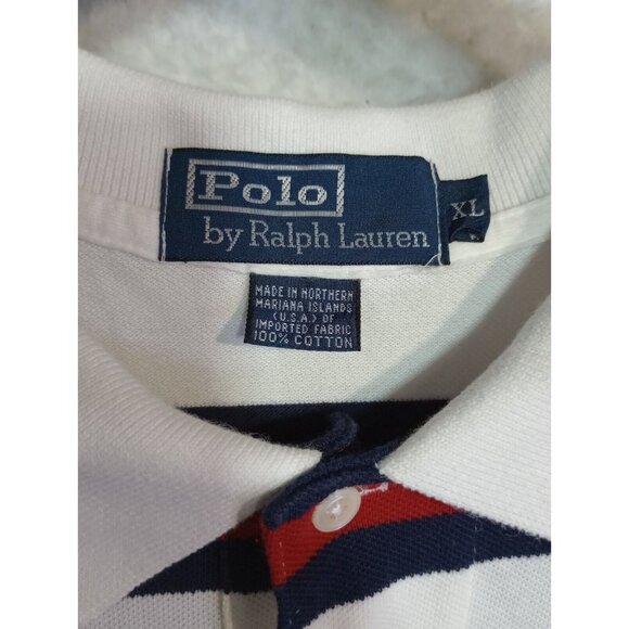Vintage Ralph Lauren Polo Shirt Mens XL White Red Blue Striped Pony - Picture 4 of 9